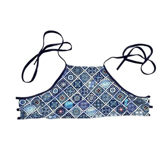 No Brand Swim Suit top, strappy blue Mandella pattern womens size Small - Picture 1 of 10